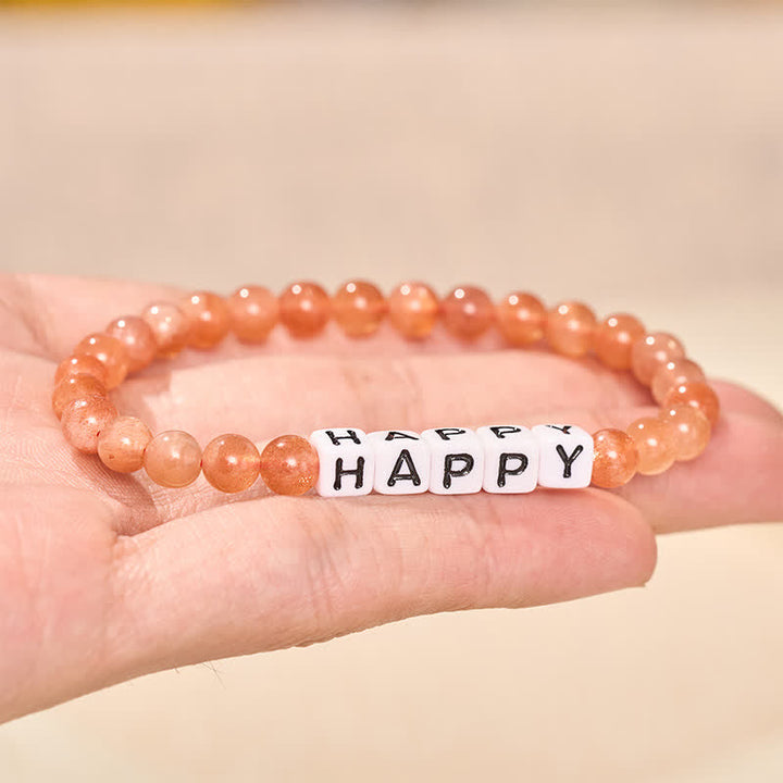 Buddha Stones Sun Stone HAPPY Letters Beads Positive Bracelet - image 2