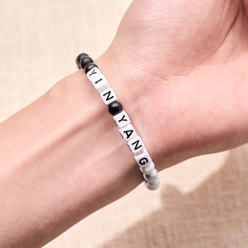 Buddha Stones White Turquoise Frosted Stone YIN YANG Letters Beads Blessing Bracelet - image 3