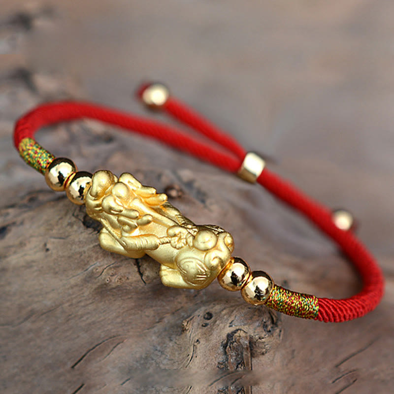 Buddha Stones 24K Gold-Plated PiXiu Luck Red String Bracelet - image 1