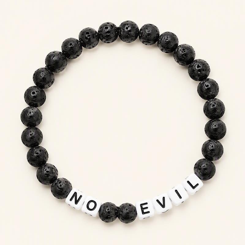 Buddha Stones Lava Rock NO EVIL Letters Round Beads Healing Bracelet - Lava Rock(Calm ♥ Support) - image 0