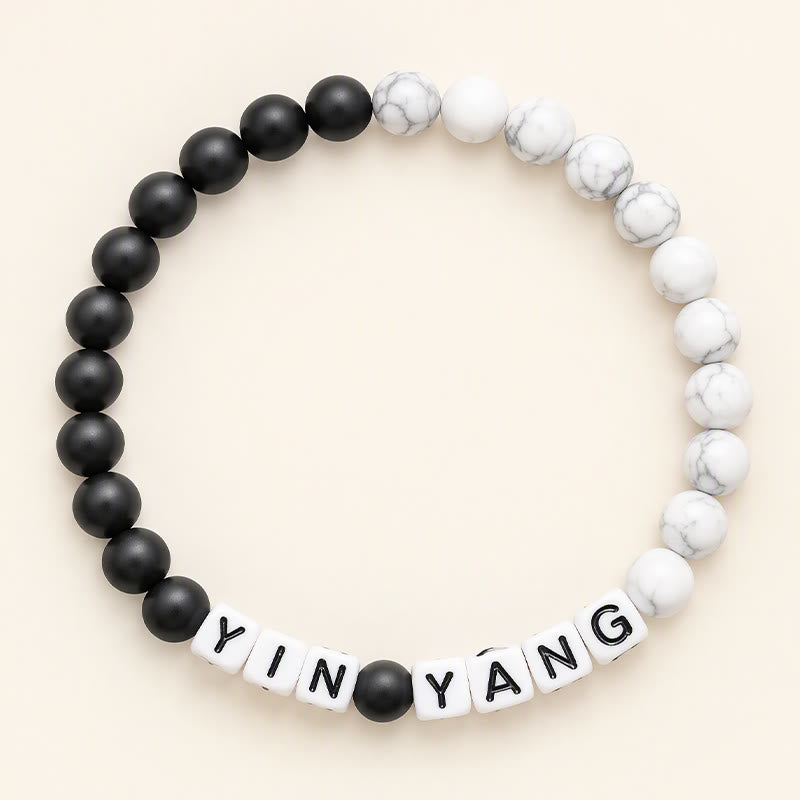 Buddha Stones White Turquoise Frosted Stone YIN YANG Letters Beads Blessing Bracelet - YIN YANG - image 0
