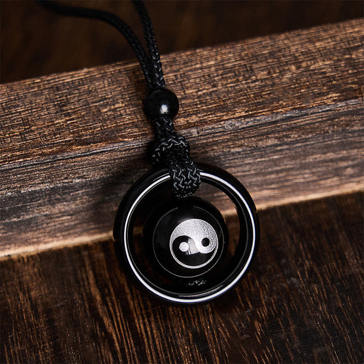 Buddha Stones Black Onyx Black Obsidian Yin Yang Pendant Balance Necklace - image 4