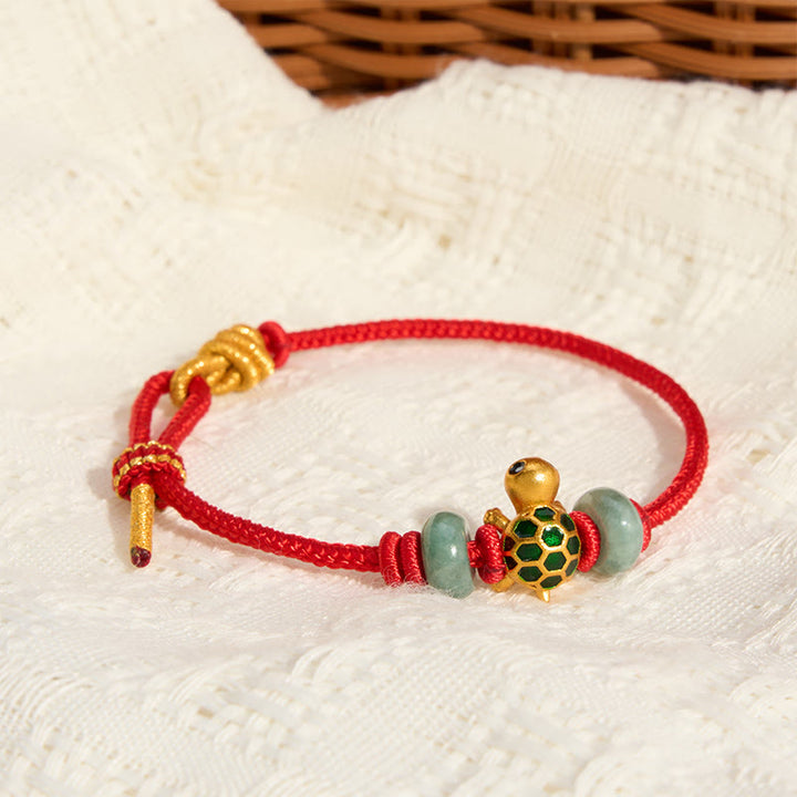 Buddha Stones Copper Turtle Jade Blessing Red String Lucky Bracelet - image 15
