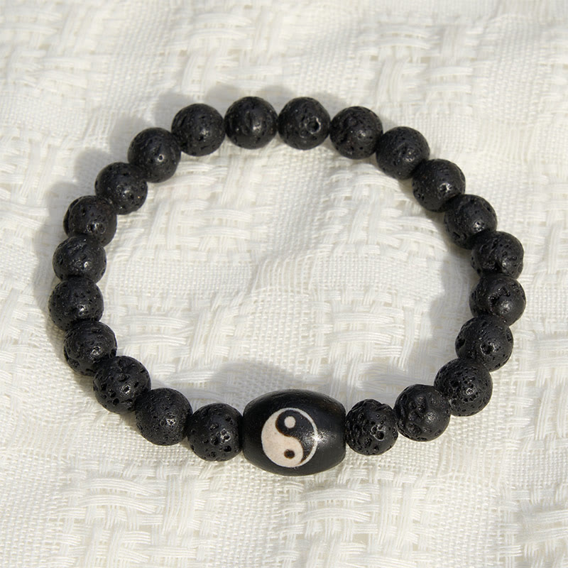Buddha Stones Lava Rock Black Onyx Yin Yang Bead Support Bracelet - image 1