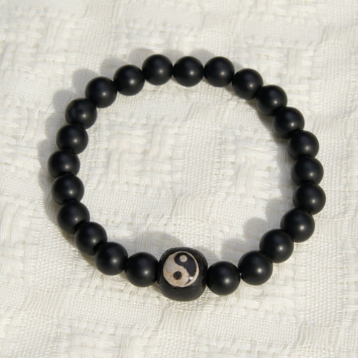 Buddha Stones Black Onyx White Turquoise Yin Yang Balance Round Bead Bracelet - image 17