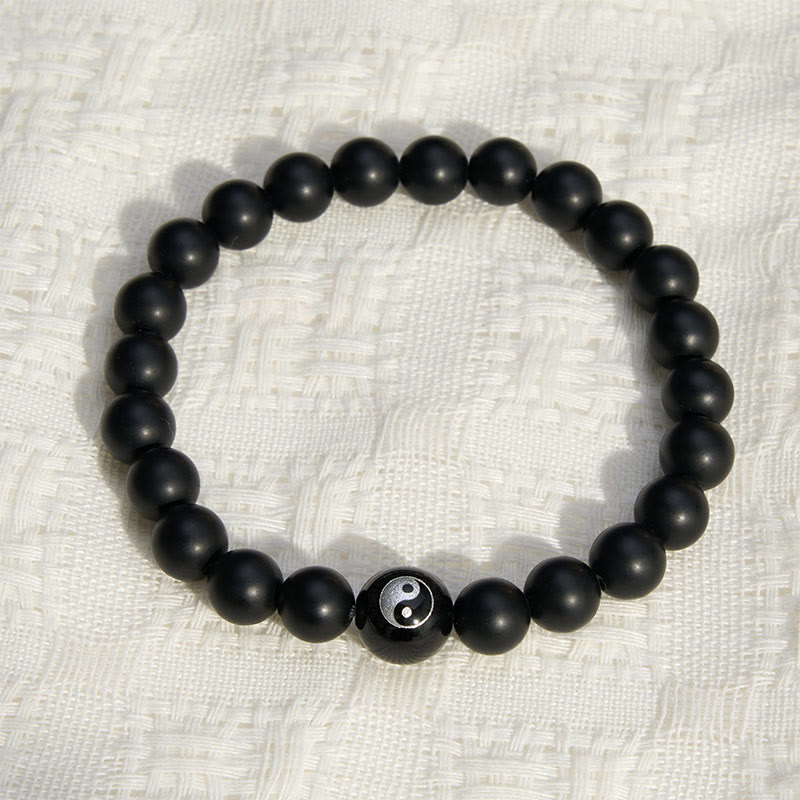 Buddha Stones Black Onyx White Turquoise Yin Yang Black Obsidian Round Bead Balance Bracelet - image 1