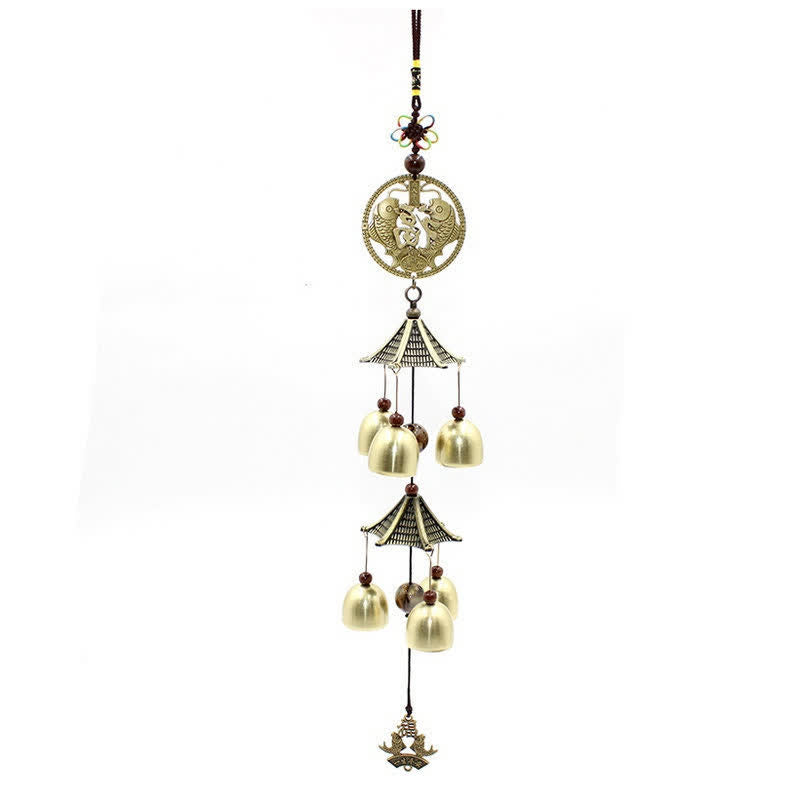 Buddha Stones Two-Tier Solid Copper Pi Xiu Bagua Koi Fish Wealth Bells & Chimes - image 5