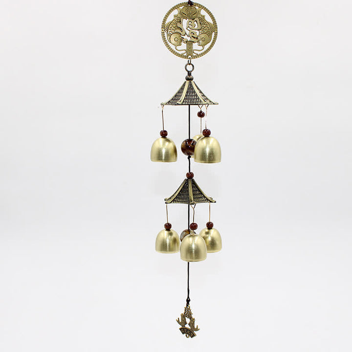 Buddha Stones Two-Tier Solid Copper Pi Xiu Bagua Koi Fish Wealth Bells & Chimes - image 3