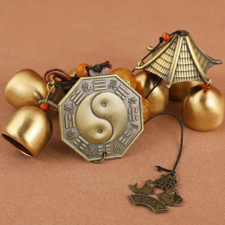 Buddha Stones Two-Tier Solid Copper Pi Xiu Bagua Koi Fish Wealth Bells & Chimes - Bagua - image 1