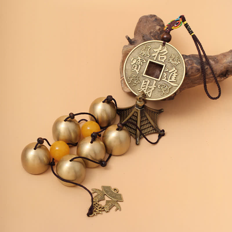 Buddha Stones Brass Coin Koi Fish Fortune Pagoda Hanging Bells & Chimes - image 1