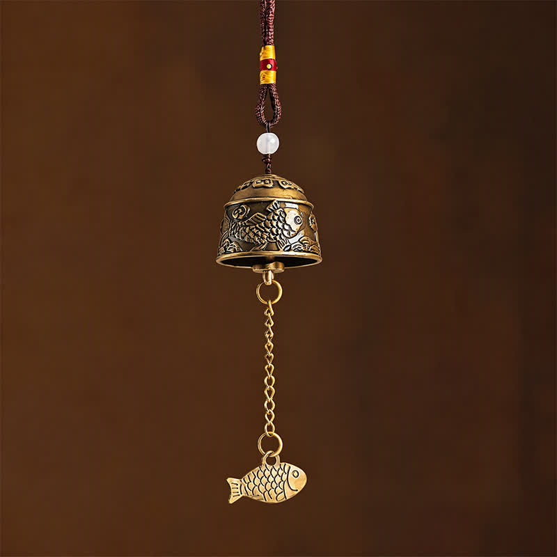 Buddha Stones Copper Double Dragon Koi Fish Good Fortune Bells & Chimes - image 8