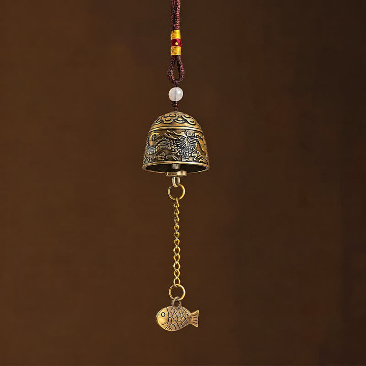 Buddha Stones Copper Double Dragon Koi Fish Good Fortune Bells & Chimes - image 1