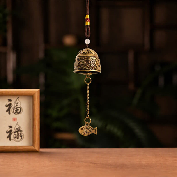 Buddha Stones Copper Double Dragon Koi Fish Good Fortune Bells & Chimes - image 2