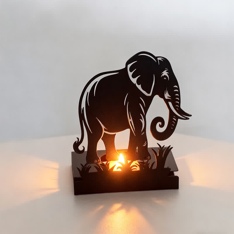 Buddha Stones Black Iron Bird Elephant Silhouette Strength Candle Holder - image 5