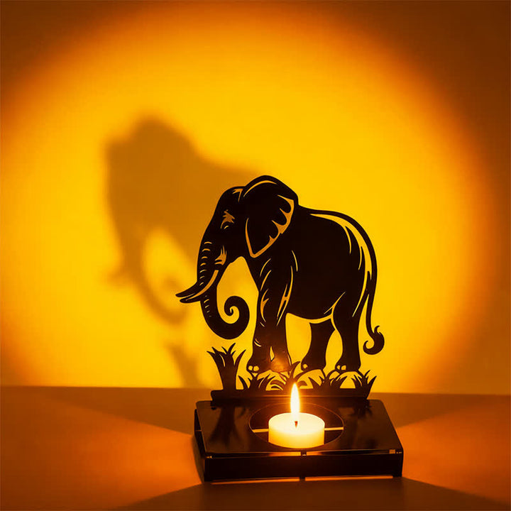 Buddha Stones Black Iron Bird Elephant Silhouette Strength Candle Holder - image 4