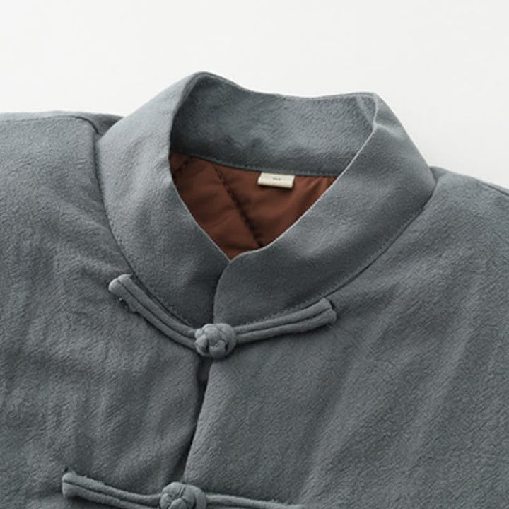 Buddha Stones Fall Winter Casual Tang Style Frog Button Solid Cotton Men's Jacket With Pockets - image 7