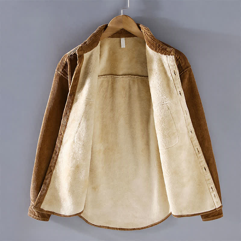 Buddha Stones Fall Winter Casual Vintage Solid Corduroy Men's Jacket With Patch Pockets - image 1