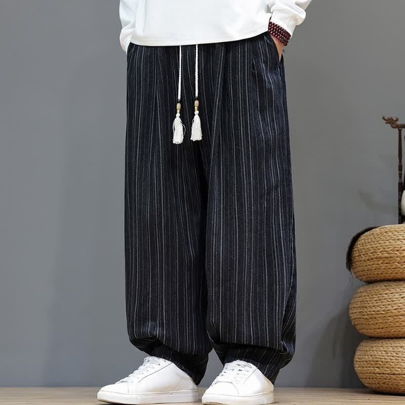 Buddha Stones Fall Casual Drawstring Striped Long Pants Men's Straight Leg Pants With Pockets - Black - US/UK/AU46，EU56 (5XL) - image 11