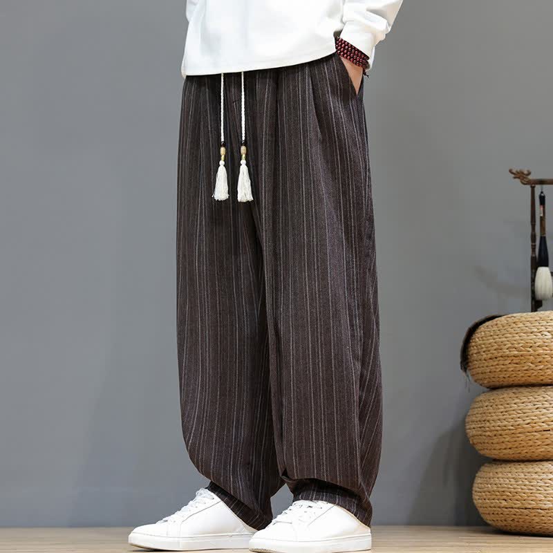 Buddha Stones Fall Casual Drawstring Striped Long Pants Men's Straight Leg Pants With Pockets - SaddleBrown - US/UK/AU46，EU56 (5XL) - image 0