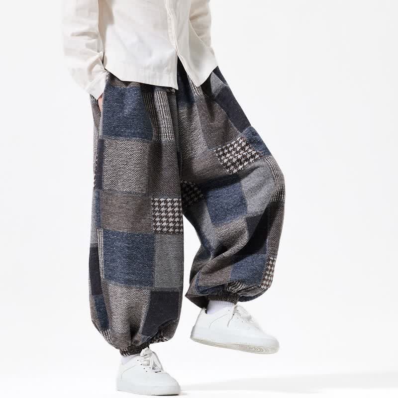 Buddha Stones Fall Winter Casual Vintage Drawstring Plaid Cotton Ankle Pants Men's Harem Pants With Pockets - image 7