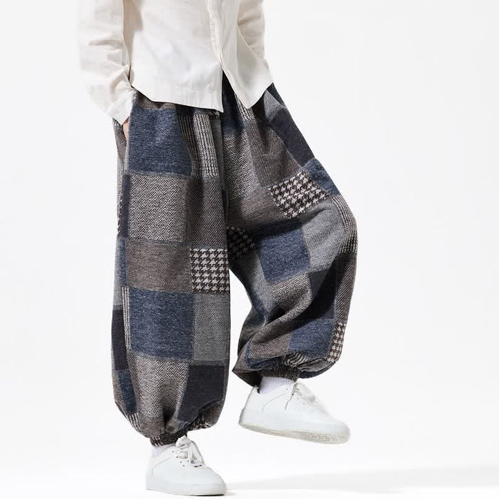 Buddha Stones Fall Winter Casual Vintage Drawstring Plaid Cotton Ankle Pants Men's Harem Pants With Pockets - image 7