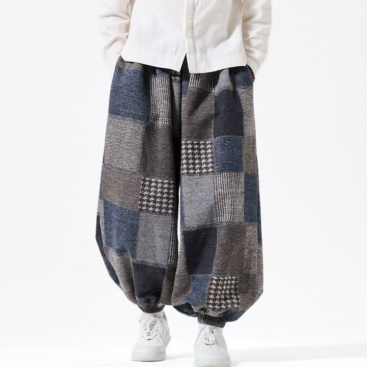 Buddha Stones Fall Winter Casual Vintage Drawstring Plaid Cotton Ankle Pants Men's Harem Pants With Pockets - image 6