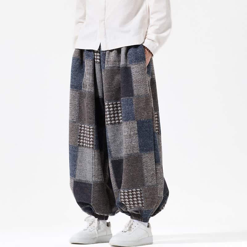 Buddha Stones Fall Winter Casual Vintage Drawstring Plaid Cotton Ankle Pants Men's Harem Pants With Pockets - DimGray - US/UK/AU46，EU56 (5XL) - image 0