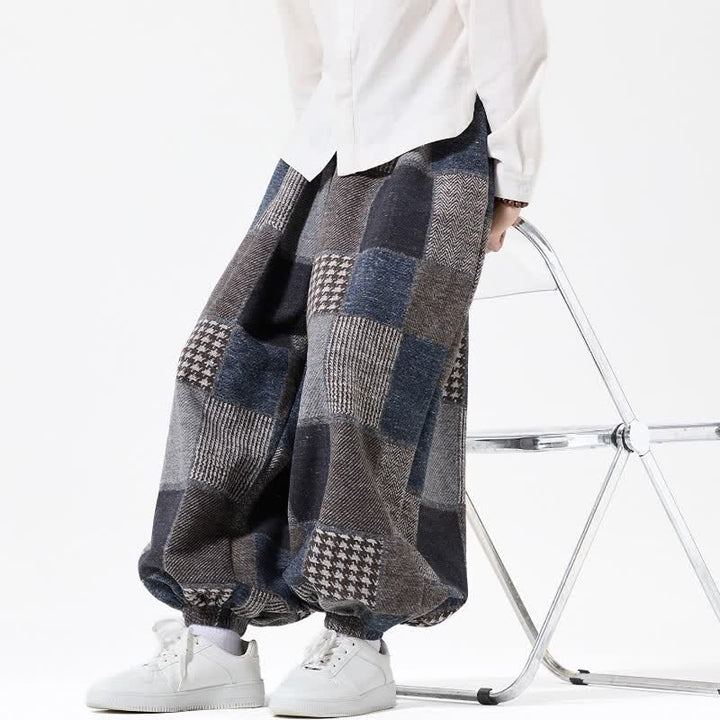 Buddha Stones Fall Winter Casual Vintage Drawstring Plaid Cotton Ankle Pants Men's Harem Pants With Pockets - image 9