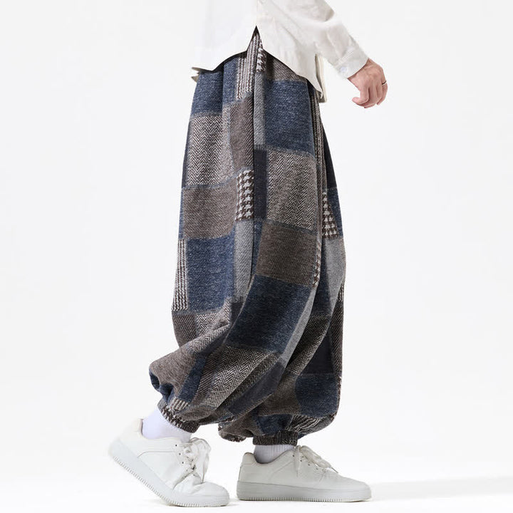 Buddha Stones Fall Winter Casual Vintage Drawstring Plaid Cotton Ankle Pants Men's Harem Pants With Pockets - image 3