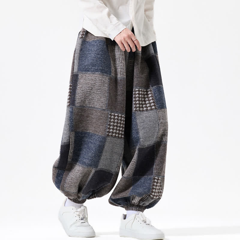 Buddha Stones Fall Winter Casual Vintage Drawstring Plaid Cotton Ankle Pants Men's Harem Pants With Pockets - image 2