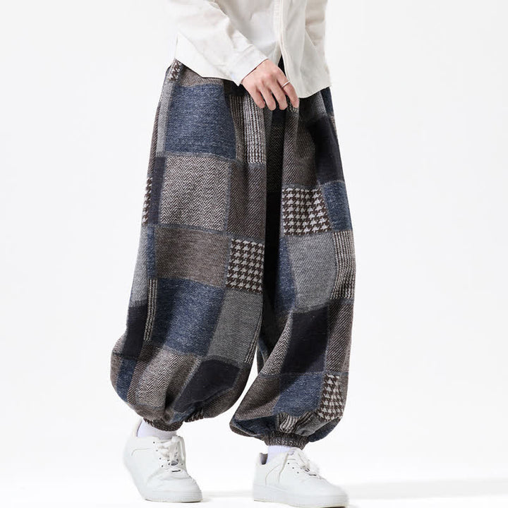 Buddha Stones Fall Winter Casual Vintage Drawstring Plaid Cotton Ankle Pants Men's Harem Pants With Pockets - image 2