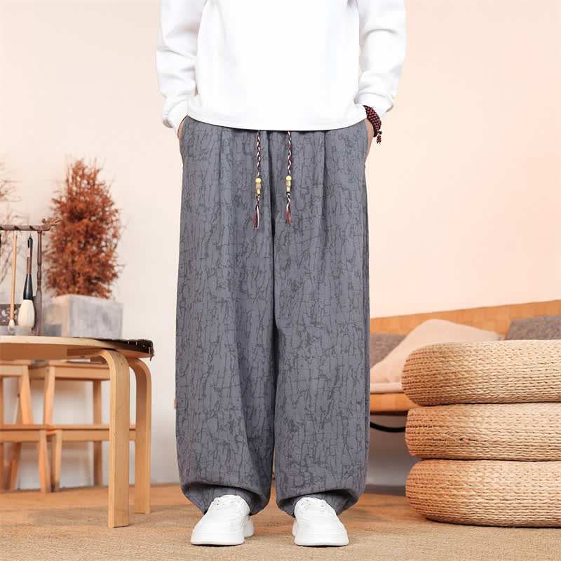 Buddha Stones Fall Casual Drawstring Abstract Texture Pattern Long Pants Men's Straight Leg Pants With Pockets - DimGray - US/UK/AU46，EU56 (5XL) - image 0
