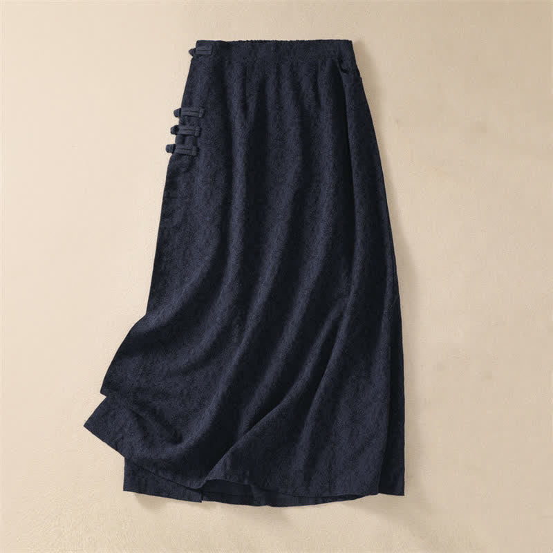 Buddha Stones Fall Vintage Tang Style Pankou Solid Cotton Linen Women's Skirts With Pocket - MidnightBlue - US6, UK/AU10, EU38 (XL) - image 11