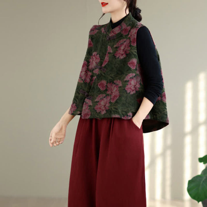 Buddha Stones Fall Vintage Tang Style Frog Button Floral Tank Top Women's Vest - image 8