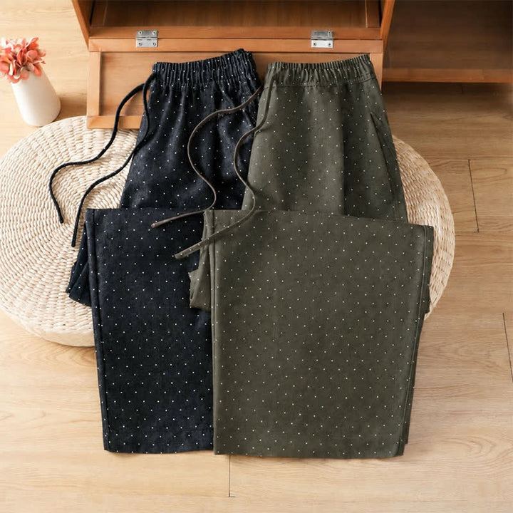 Buddha Stones Fall Casual Drawstring Polka Dot Ankle Pants Women's Straight Leg Pants With Pocket - image 13