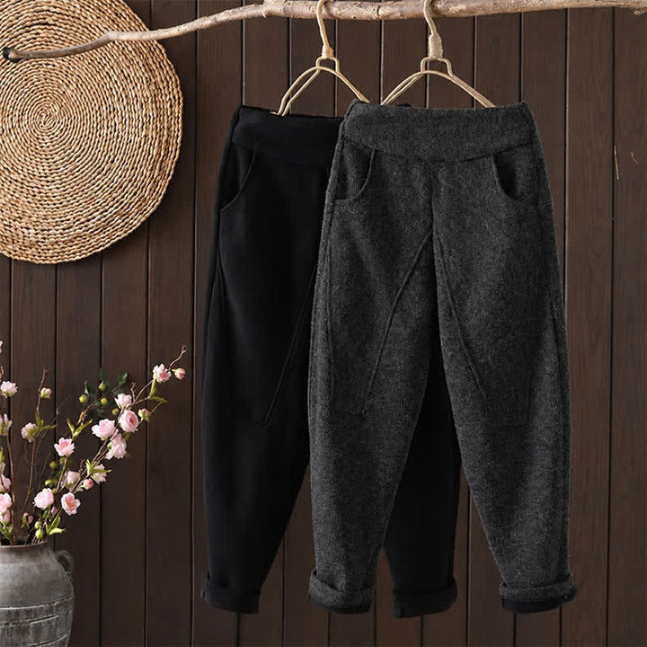 Buddha Stones Winter Casual Solid Cotton Ankle Pants Women's Tapered Pants With Pocket - image 15