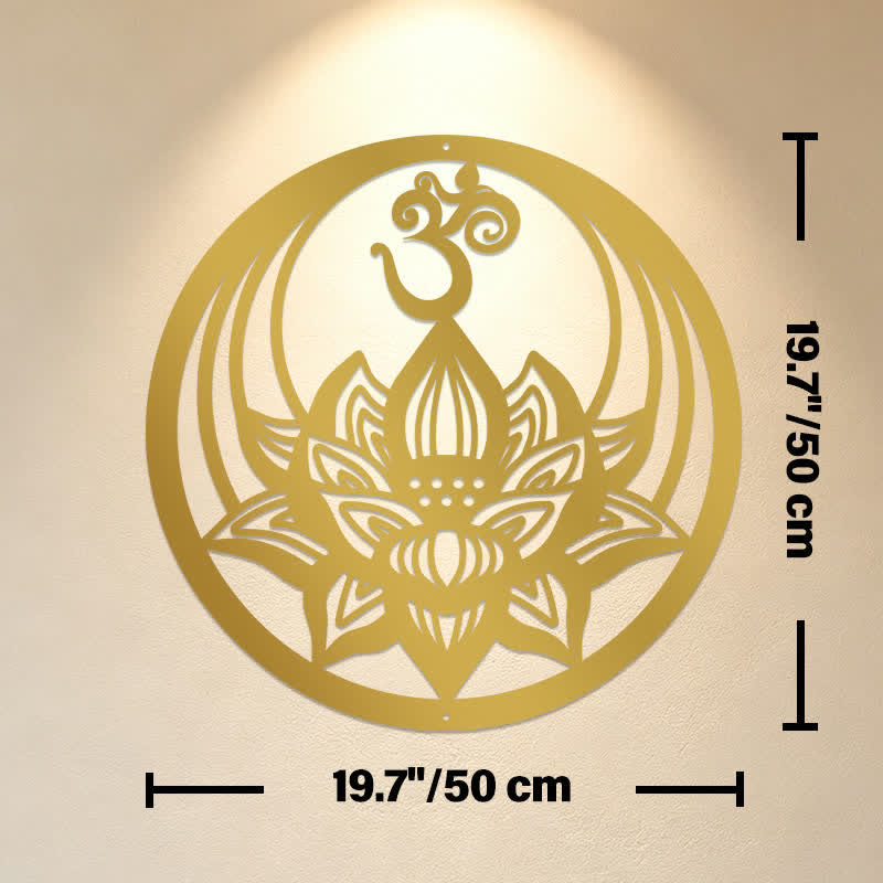 Buddha Stones Golden Lotus OM Metal Meaningful Symbols Wall Art - Approx. 50cm x 50cm x 0.12cm / 19.69in x 19.69in x 0.05in - image 10