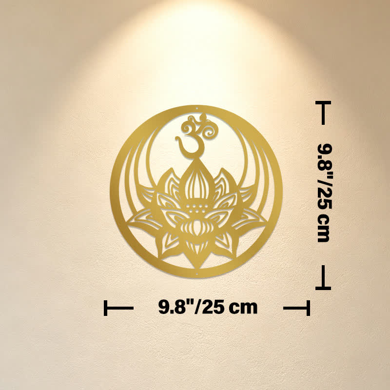 Buddha Stones Golden Lotus OM Metal Meaningful Symbols Wall Art - Approx. 25cm x 25cm x 0.1cm / 9.84in x 9.84in x 0.04in - image 2