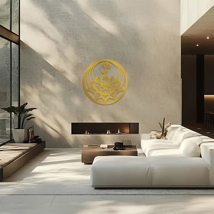 Buddha Stones Golden Lotus OM Metal Meaningful Symbols Wall Art - image 13