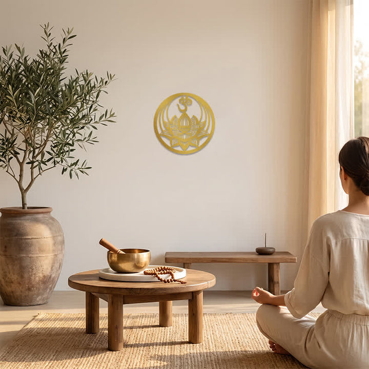 Buddha Stones Golden Lotus OM Metal Meaningful Symbols Wall Art - image 5