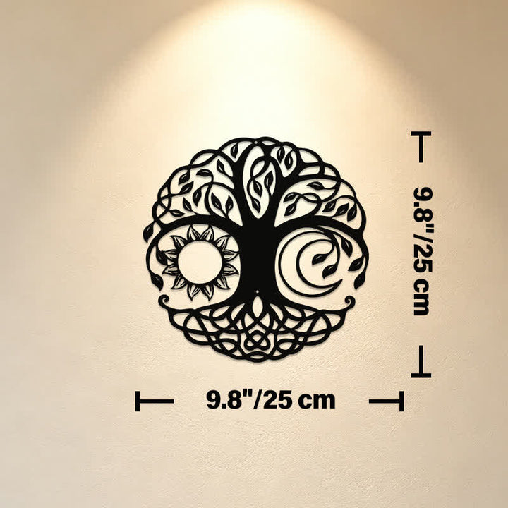 Buddha Stones Metal Tree of Life Unity Sun Moon Round Meaningful Symbols Wall Art - Approx. 25cm x 25cm x 0.1cm / 9.84in x 9.84in x 0.04in - image 2