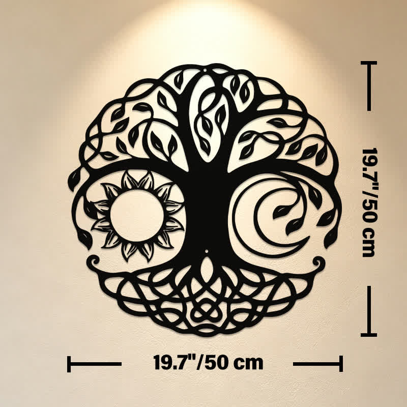 Buddha Stones Metal Tree of Life Unity Sun Moon Round Meaningful Symbols Wall Art - Approx. 50cm x 50cm x 0.12cm / 19.69in x 19.69in x 0.05in - image 10