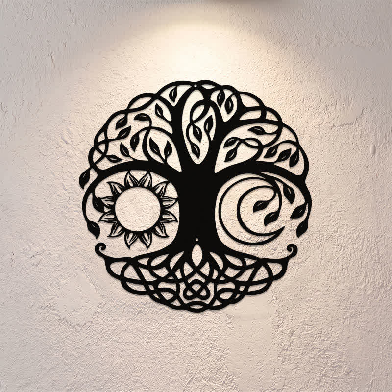 Buddha Stones Metal Tree of Life Unity Sun Moon Round Meaningful Symbols Wall Art - image 0