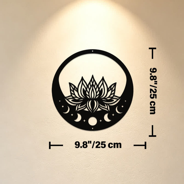 Buddha Stones Round Metal Lotus Moon Phase Purity Meaningful Symbols Wall Art - Approx. 25cm x 25cm x 0.1cm / 9.84in x 9.84in x 0.04in - image 2