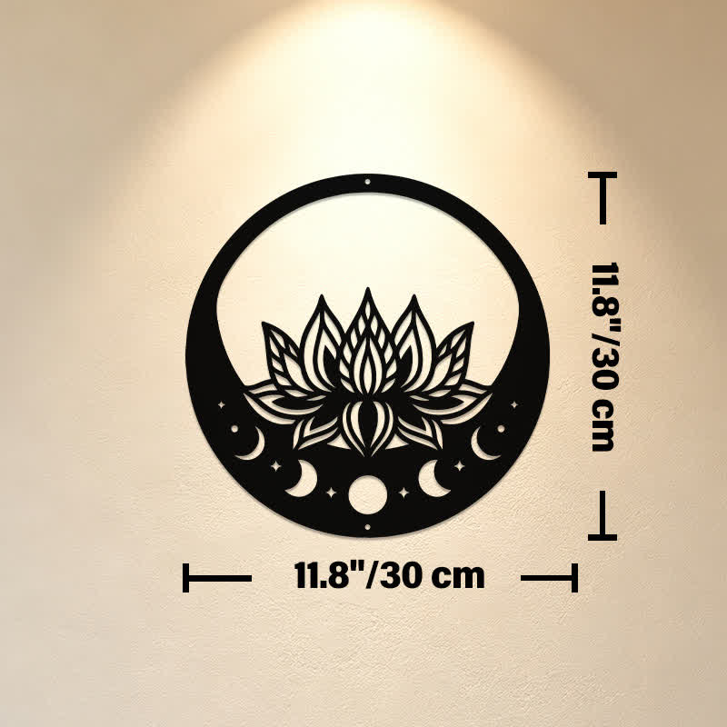 Buddha Stones Round Metal Lotus Moon Phase Purity Meaningful Symbols Wall Art - Approx. 30cm x 30cm x 0.1cm / 11.81in x 11.81in x 0.04in - image 4