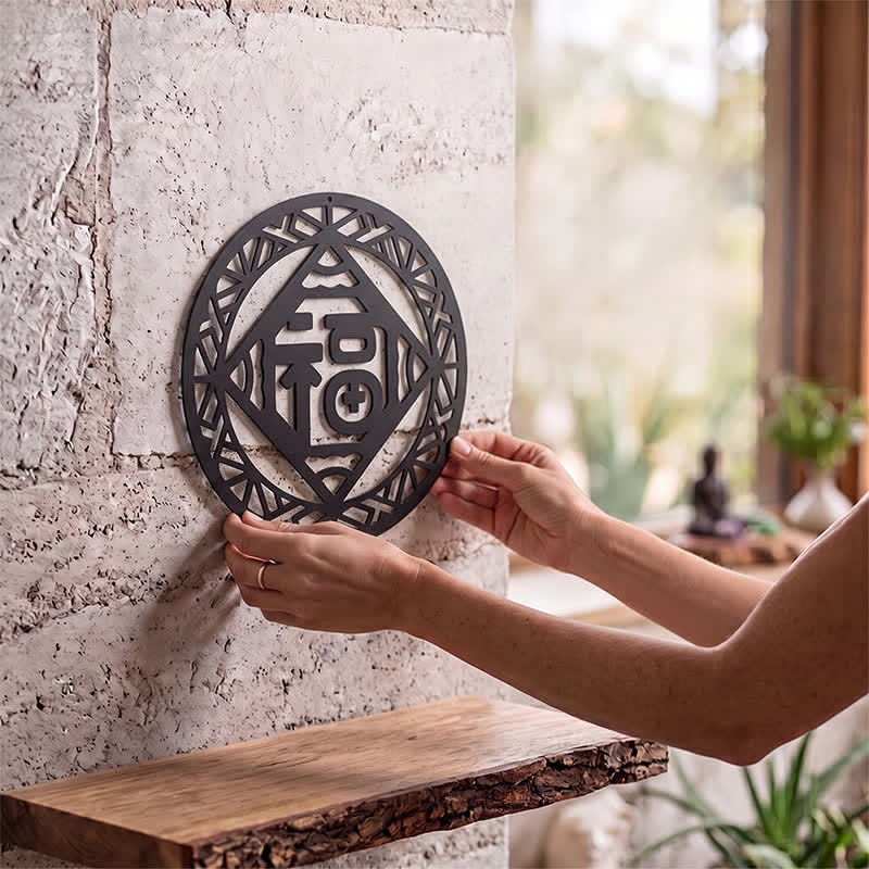 Buddha Stones Round Fu Character Blessing Geometric Metal Meaningful Symbols Wall Art - image 1