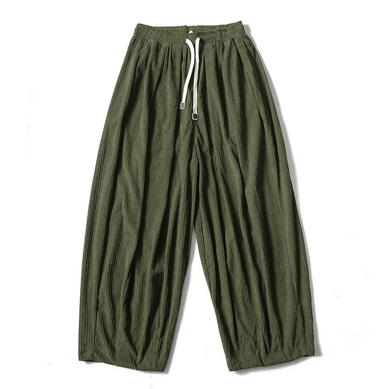 Buddha Stones Fall Winter Casual Drawstring Solid Ankle Pants Corduroy Men's Straight Leg Pants With Pockets - DarkOliveGreen - Fleece Lined - US/UK/AU46，EU56 (5XL) - image 1