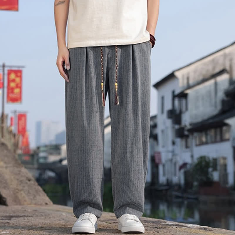 Buddha Stones Spring Fall Minimalist Casual Drawstring Solid Ankle Pants Men's Straight Leg Pants With Pockets - image 9