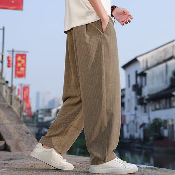 Buddha Stones Spring Fall Minimalist Casual Drawstring Solid Ankle Pants Men's Straight Leg Pants With Pockets - image 4