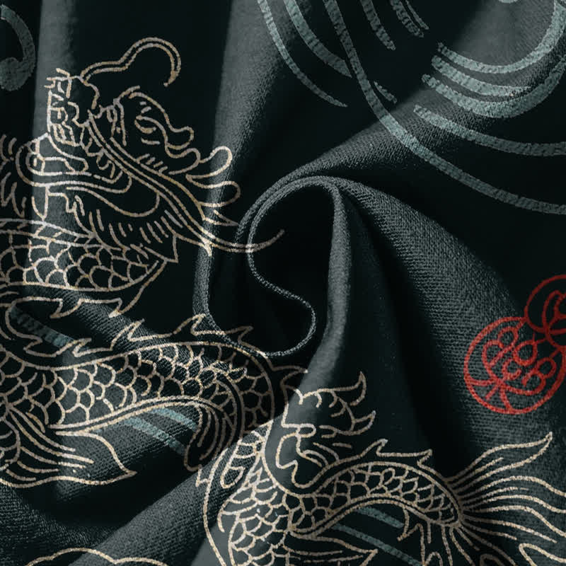 Buddha Stones Pure Cotton Ethnic Dragon Art Pattern Drawstring Men's Harem Pants With Pockets - image 17